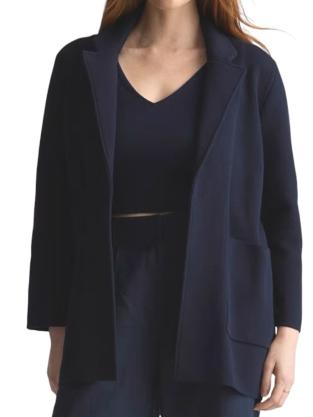 Quince 100% Organic Cotton Knit Blazer Cardigan In Navy Size XL Open Front